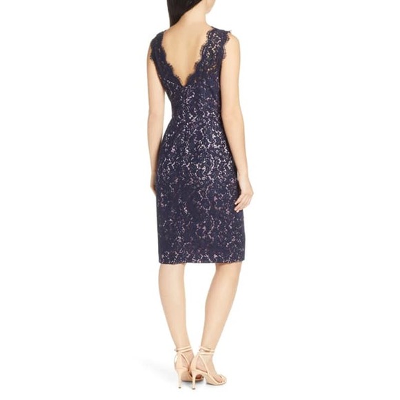 Eliza J Embroidered Lace Sheath Cocktail Evening Navy Blue Dress 2 NEW - Picture 2 of 6